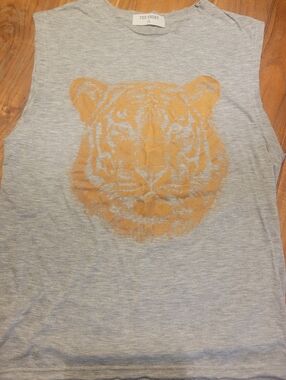 Women's Gray Muscle Tank with Gold Tiger Motif